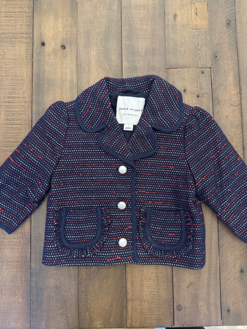 Janie and Jack Navy Jacket with Red & White Dot Stripe
